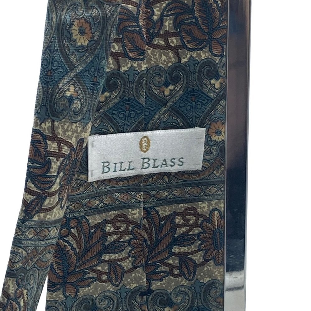 Bill Blass Vintage Green Brown Pattern Print 100% Silk Neck Tie One Size OS - Picture 3 of 5